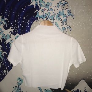 white cropped shirt sleeve mock turtle neck